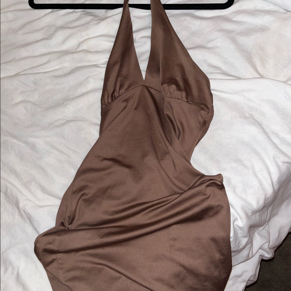 h and m brown halter dress